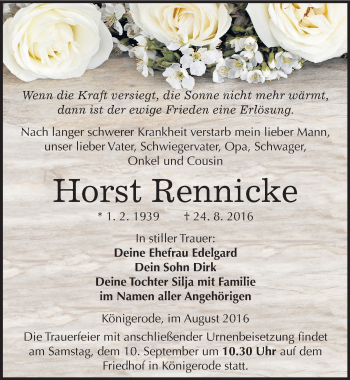 Traueranzeige von Horst Rennicke von Mitteldeutsche Zeitung Quedlinburg