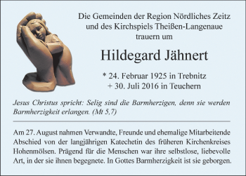 Traueranzeige von Hildegard Jähnert von Mitteldeutsche Zeitung