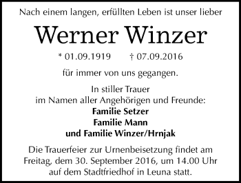 Traueranzeige von Werner Winzer von Mitteldeutsche Zeitung Merseburg/Querfurt