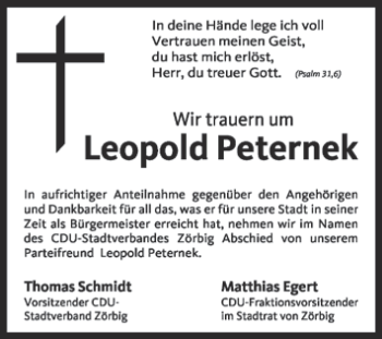 Traueranzeige von Leopold Peternek von WVG - Wochenspiegel Bitterfeld