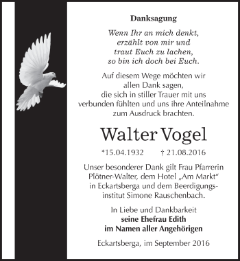 Traueranzeige von Walter Vogel von Mitteldeutsche Zeitung Naumburg/Nebra
