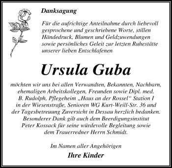 Traueranzeige von Ursula Guba von Mitteldeutsche Zeitung Dessau-Roßlau