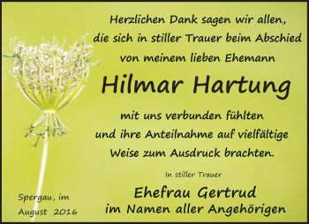 Traueranzeige von Hilmar Hartung von Mitteldeutsche Zeitung Merseburg/Querfurt