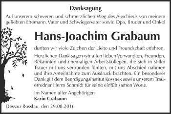Traueranzeige von Hans-Joachim Grabaum von WVG - Wochenspiegel Dessau / Köthen
