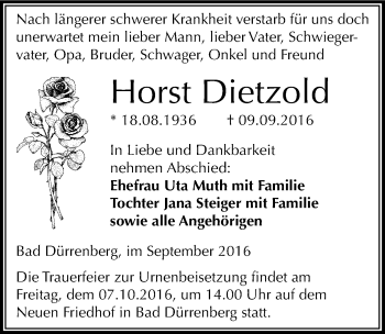 Traueranzeige von Horst Dietzold von Mitteldeutsche Zeitung Merseburg/Querfurt