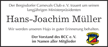 Traueranzeige von Hans-Joachim Müller von Super Sonntag Zeitz