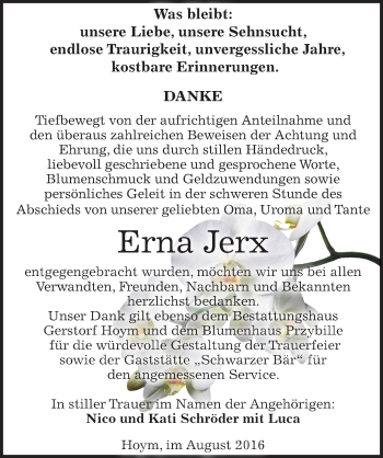 Traueranzeige von Erna Jerx von Mitteldeutsche Zeitung Aschersleben