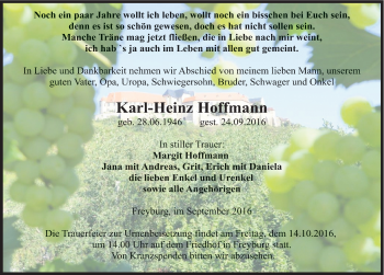 Traueranzeige von Karl-Heinz Hoffmann von Mitteldeutsche Zeitung Naumburg/Nebra