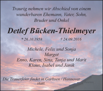 Traueranzeige von Detlef Bücken-Thielmeyer von WVG - Wochenspiegel Dessau / Köthen