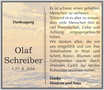 Traueranzeige von Olaf Schreiber von Mitteldeutsche Zeitung Halle/Saalkreis