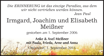 Traueranzeige von Irmgard, Joachim und Elisabeth Meißner von Mitteldeutsche Zeitung Dessau-Roßlau