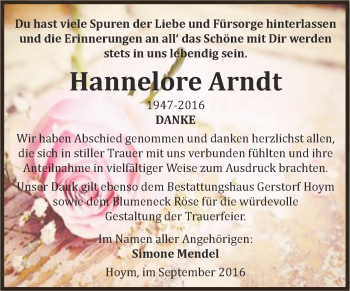 Traueranzeige von Hannelore Arndt von Super Sonntag Aschersleben