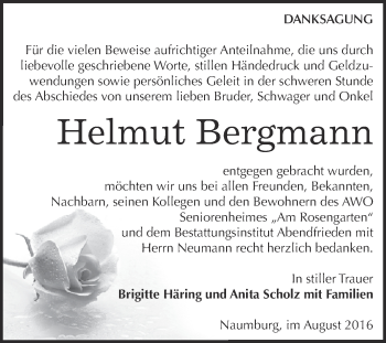 Traueranzeige von Helmut Bergmann von WVG - Wochenspiegel NMB / WSF / ZTZ