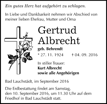 Traueranzeige von Gertrud Albrecht von Mitteldeutsche Zeitung Merseburg/Querfurt