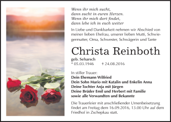 Traueranzeige von Christa Reinboth von Mitteldeutsche Zeitung Bitterfeld