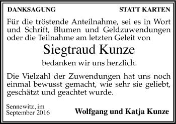 Traueranzeige von Siegtraud Kunze von Mitteldeutsche Zeitung Halle/Saalkreis