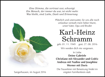 Traueranzeige von Karl-Heinz Schramm von Super Sonntag SGH Mansf. Land