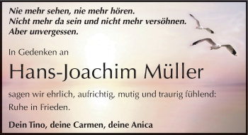 Traueranzeige von Hans-Joachim Müller von Mitteldeutsche Zeitung Zeitz