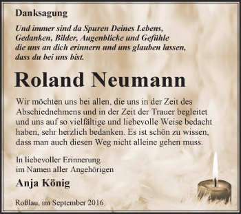 Traueranzeige von Roland Neumann von WVG - Wochenspiegel Dessau / Köthen