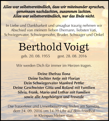 Traueranzeige von Berthold Voigt von WVG - Wochenspiegel Dessau / Köthen