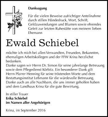 Traueranzeige von Ewald Schiebel von Mitteldeutsche Zeitung Bitterfeld