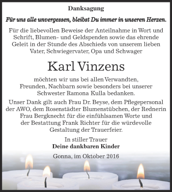 Traueranzeige von Karl Vinzens von Super Sonntag SGH Mansf. Land