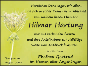 Traueranzeige von Hilmar Hartung von WVG - Wochenspiegel Merseburg