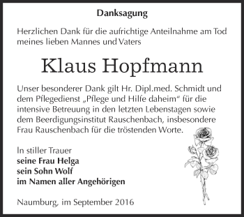 Traueranzeige von Klaus Hopfmann von WVG - Wochenspiegel NMB / WSF / ZTZ