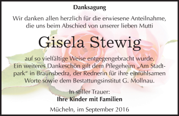 Traueranzeige von Gisela Stewig von Mitteldeutsche Zeitung Merseburg/Querfurt