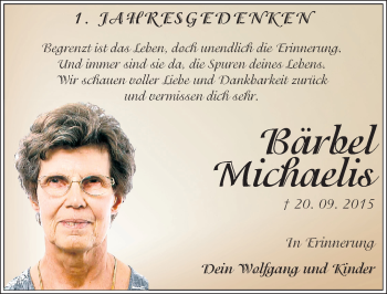 Traueranzeige von Bärbel Michaelis von Mitteldeutsche Zeitung Halle/Saalkreis