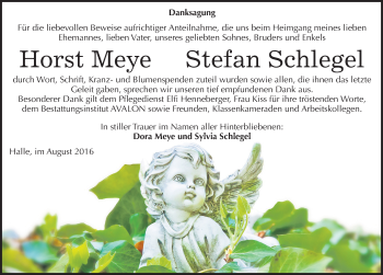 Traueranzeige von Horst und Stefan Schlegel von Mitteldeutsche Zeitung Halle/Saalkreis