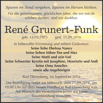 Traueranzeige von René Grunert-Funk von Super Sonntag Merseburg