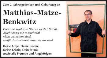 Traueranzeige von Matthias Benkwitz von Mitteldeutsche Zeitung Zeitz
