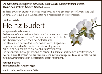 Traueranzeige von Heinz Budert von WVG - Wochenspiegel NMB / WSF / ZTZ