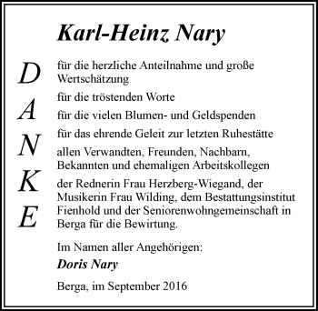 Traueranzeige von Karl-Heinz Nary von Mitteldeutsche Zeitung Sangerhausen