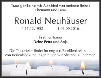 Traueranzeige von Ronald Neuhäuser von WVG - Wochenspiegel Dessau / Köthen