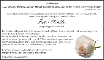 Traueranzeige von Peter Müller von Super Sonntag Aschersleben