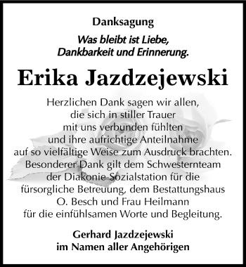 Traueranzeige von Erika Jazdzejewski von Mitteldeutsche Zeitung Dessau-Roßlau