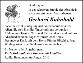 Traueranzeige von Gerhard Kuhnhold von Mitteldeutsche Zeitung Sangerhausen