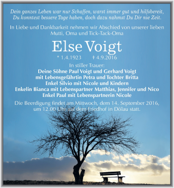 Traueranzeige von Else Voigt von Mitteldeutsche Zeitung Halle/Saalkreis