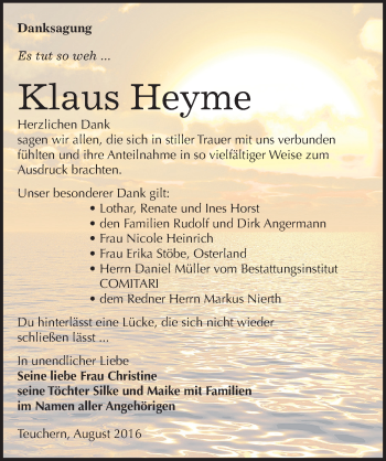 Traueranzeige von Klaus Heyme von Mitteldeutsche Zeitung Weißenfels