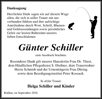 Traueranzeige von Günter Schiller von Mitteldeutsche Zeitung Dessau-Roßlau