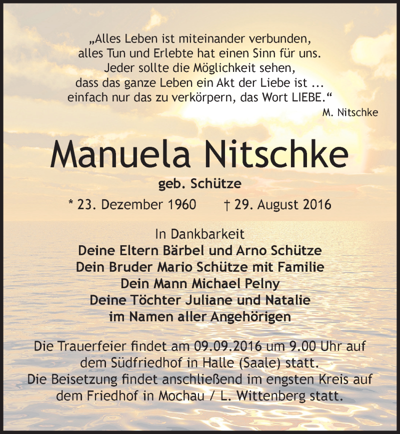  Traueranzeige für Manuela Nitschke vom 03.09.2016 aus Mitteldeutsche Zeitung