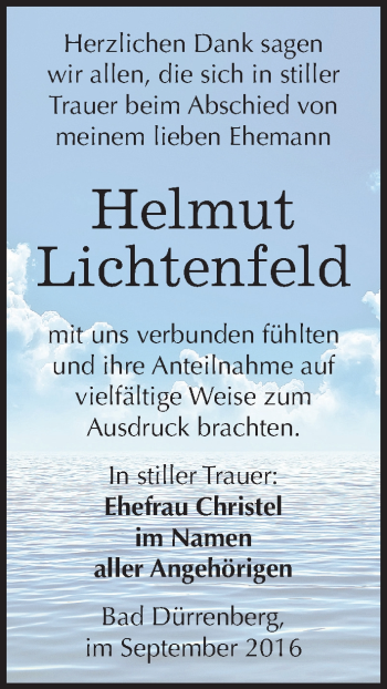 Traueranzeige von Helmut Lichtenfeld von Mitteldeutsche Zeitung Merseburg/Querfurt