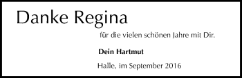 Traueranzeige von Regina  von Mitteldeutsche Zeitung Halle/Saalkreis
