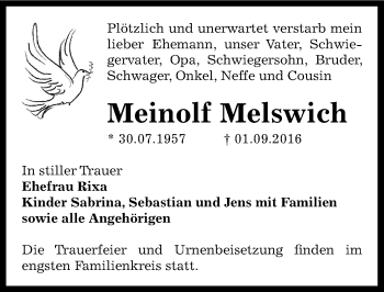 Traueranzeige von Meinolf Melswich von Mitteldeutsche Zeitung Bernburg
