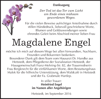 Traueranzeige von Magdalene Engel von Mitteldeutsche Zeitung Mansfelder Land