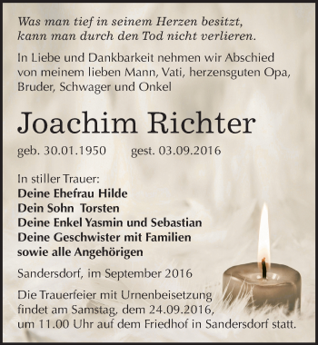 Traueranzeige von Joachim Richter von Mitteldeutsche Zeitung Bitterfeld