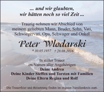 Traueranzeige von Peter Wlodarski von WVG - Wochenspiegel Dessau / Köthen