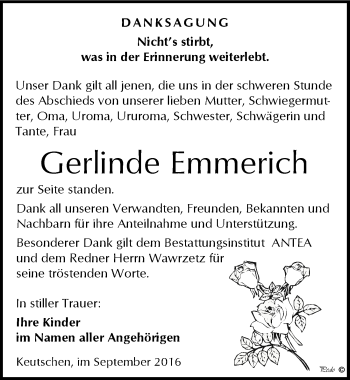 Traueranzeige von Gerlinde Emmerich von Mitteldeutsche Zeitung Weißenfels